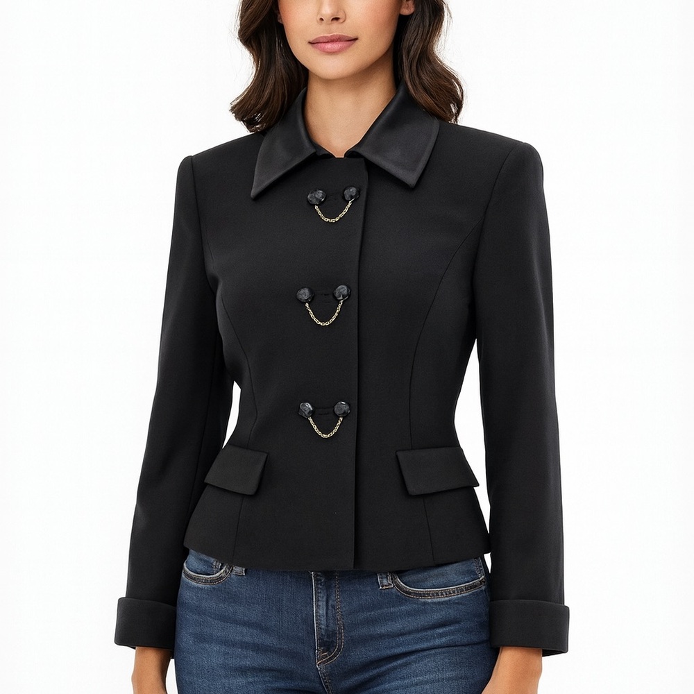 Simon Chang Satin Detail Black Jacket